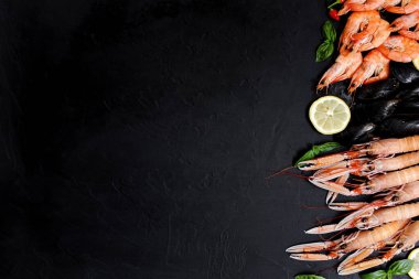 Norveç Istakozu ya da langoustineon koyu kırsal bir arka planda. Nefrops norvegicus, Dublin Körfezi karidesi, langostino veya karidesleri yakın plan