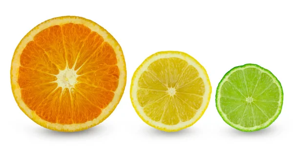 Beyaz Arka Planda Turuncu Limon Limon Dilimi — Stok fotoğraf