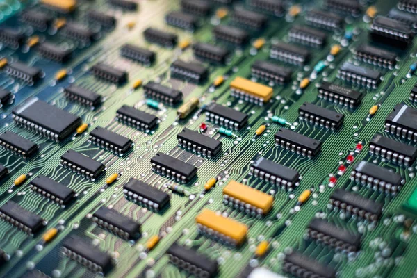 Closeup Electronic Circuit Board Pcb Components Detail Integrated Circuit — Stock Photo, Image