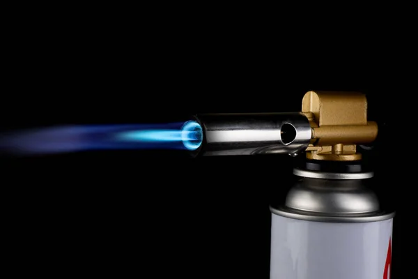 Flamethrower Brännare Gas Blåslampa Tändning Med Blå Eld Låga Svart — Stockfoto
