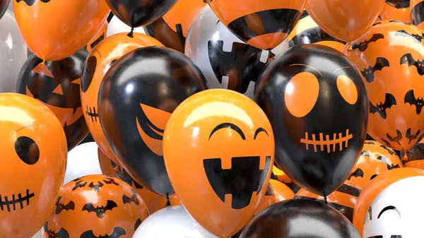 Color balloons for Halloween party on gray background.