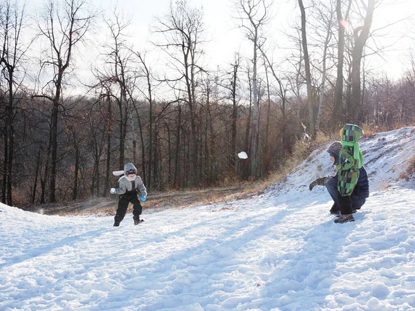 Gelukkige Familie Die Buiten Speelt Mensen Hebben Plezier Het Winterpark — Stockfoto