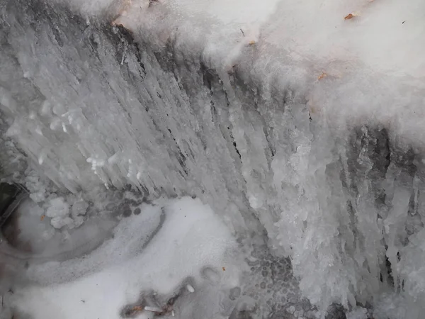 Patrón Fondo Invierno Textura Una Hermosa Cascada Congelada Fuente Con —  Fotos de Stock