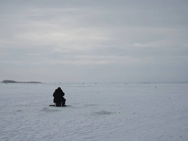 Natural Winter Background Fisherman Ice — Stock Photo, Image