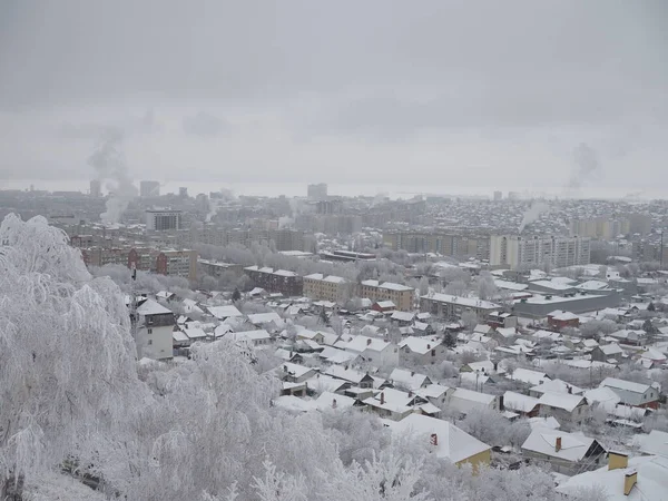 Aerial View Village Fields Forests Winter Winter Landscape Snow Covered — Stock Photo, Image