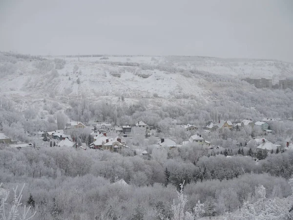 View Snow Covered City Urban Houses Horizon Overcast Winter Day Royalty Free Stock Images