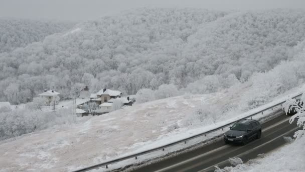 Saratow Rosja Styczeń 2021 Piękny Zimowy Krajobraz Górski Wiejskimi Domami — Wideo stockowe