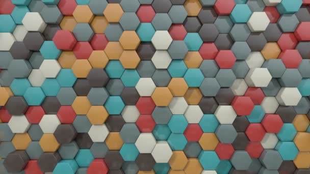 Colorful Hexagon Abstract Background Moving Wall Honeycombs Animation Loop Rendering — Stock Video