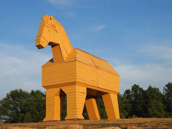 Wilayah Lipetsk Eletz Rusia 2018 Kuda Trojan Wooden Etno Festival Stok Gambar Bebas Royalti