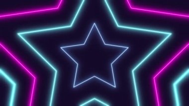 Neon yıldız animasyonlu soyut bir arkaplan. Moda etkinliği için göz alıcı bir video şablonu. Kusursuz döngü.