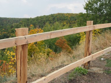 Yeni bir çit ve sonbahar ormanının manzarası..