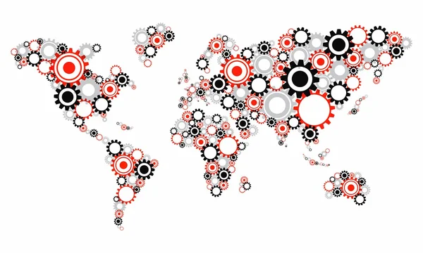 Mapa do mundo das rodas de engrenagem — Vetor de Stock