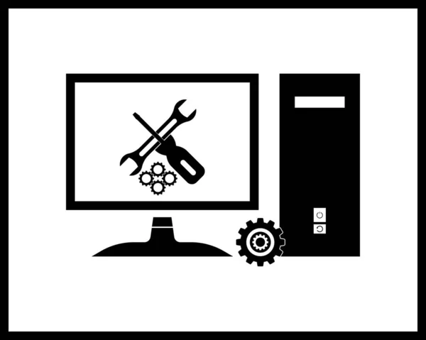 Icono Reparación Computadora Estacionaria Tono Negro Sobre Fondo Blanco — Vector de stock