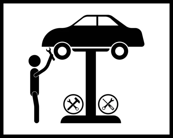 Auto Reparatie Wizard Pictogram Verhoogde Stand Zwarte Toon Geïsoleerd Witte — Stockvector