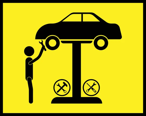 Mechanic Car Repair Icon Wrench Black Tone Yellow Background — Stock Vector