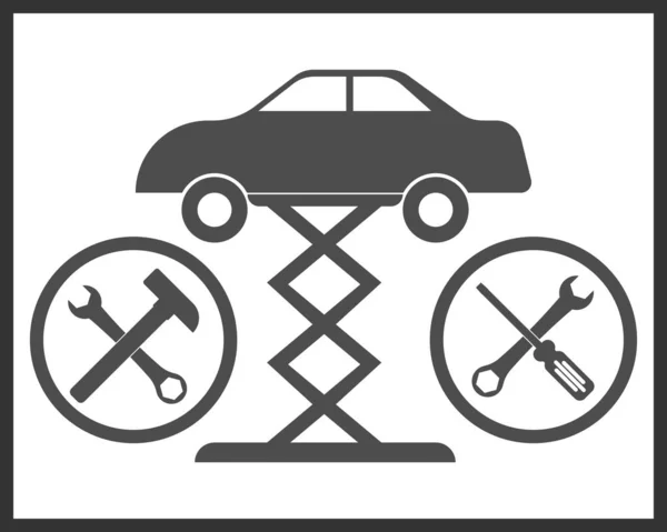 Das Auto Steht Auf Dem Ständer Mit Einem Speziellen Wagenheber — Stockvektor