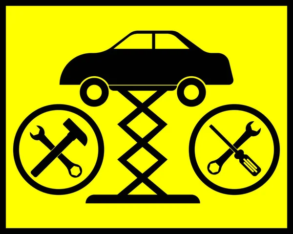 Auto Opgetild Een Standaard Met Een Instrument Het Zwart Een — Stockvector