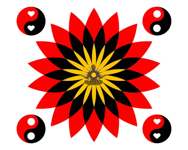 Posición Loto Signos Flores Yin Yang Sobre Fondo Blanco — Vector de stock