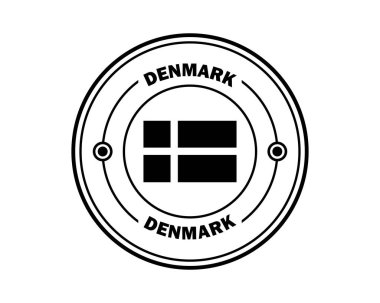 DENMARK yuvarlak pulu beyaz arka planda siyah yazıyla