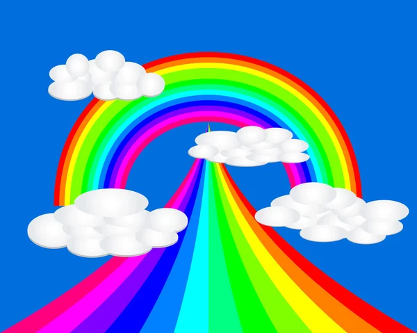 Arc-en-ciel avec nuages couleurs vives — Image vectorielle