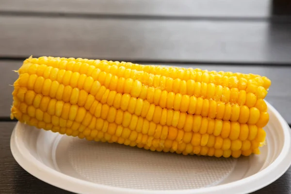 Yellow Corn Jam Plate Close Hot Corn Sal — Stock Photo, Image