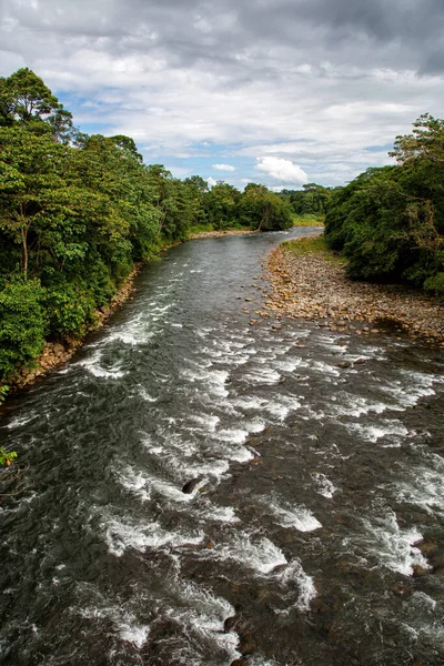 Paisagem Rio Sarapiqui Costa Rica Floresta Tropical Vista Uma Ponte — Fotografia de Stock