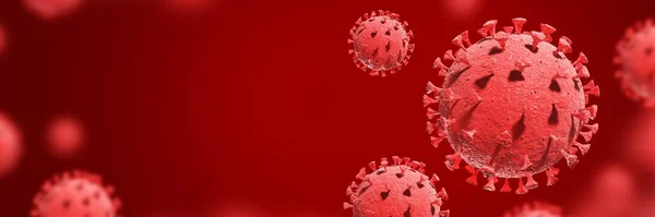 Koronavirus Červeném Pozadí Pandemie Covid Koronavirová Choroba Banner Ilustrace — Stock fotografie