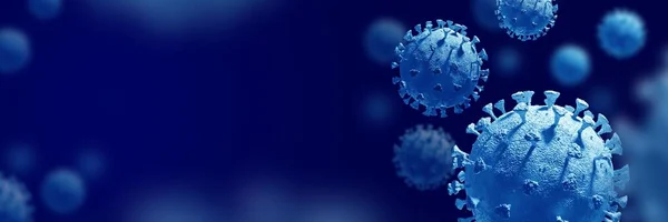 Koyu Mavi Arka Planda Coronavirus Covid Salgını Coronavirus Hastalığı Pankart — Stok fotoğraf