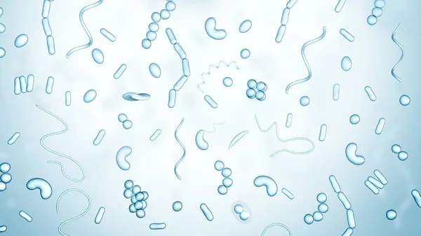 Diferentes Tipos Bacterias Sobre Fondo Claro Formas Color Azul Ilustración — Foto de Stock