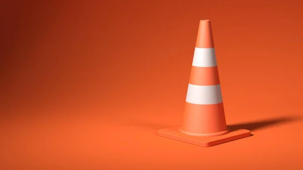 Orange traffic cone isolated on orange background. Cone-shaped markers. 3d illustration.
