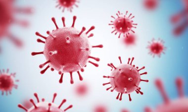 Virüs. Kırmızı renk. Mikroorganizmalar. Coronavirus. 3d illüstrasyon.