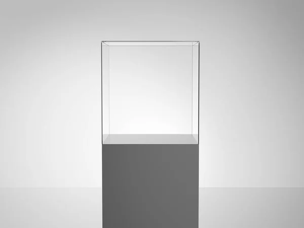 Escaparate Pedestal Vidrio Exhibición Gris Del Producto Metálico Ilustración — Foto de Stock