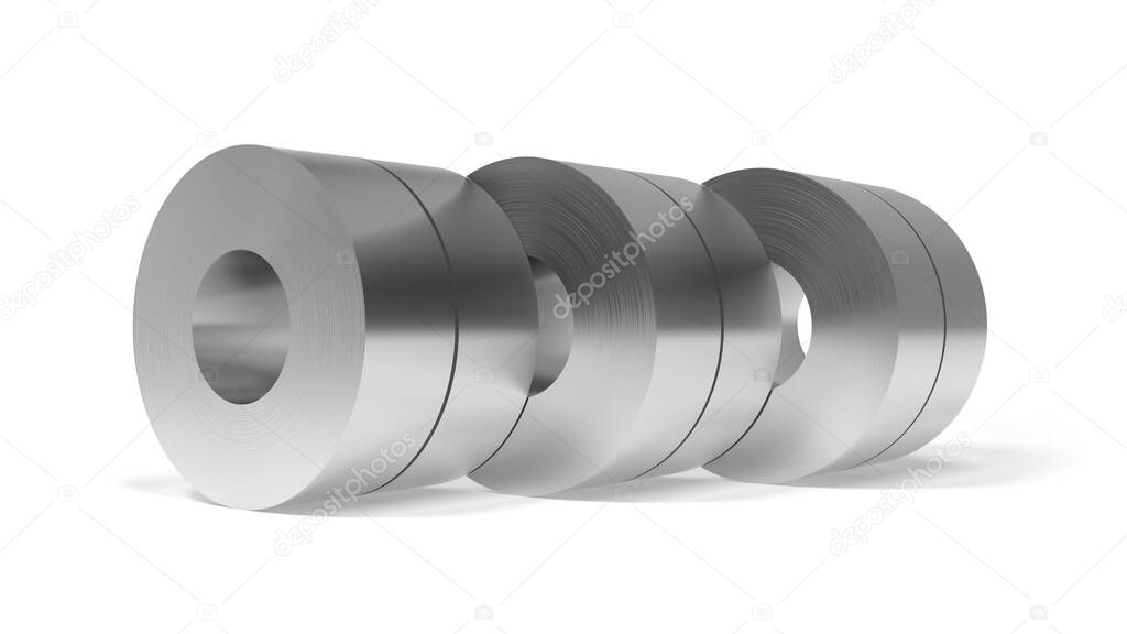 Cold rolled strip steel isolated on white background. 3d illustration.
