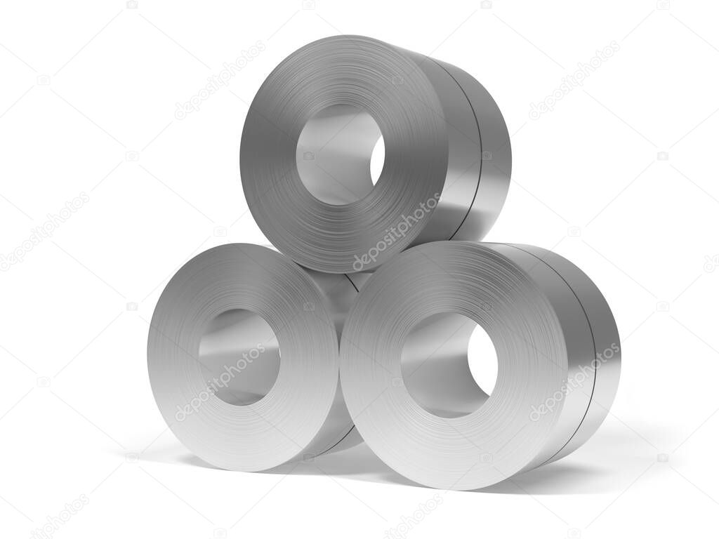 Cold rolled strip steel isolated on white background. 3d illustration.