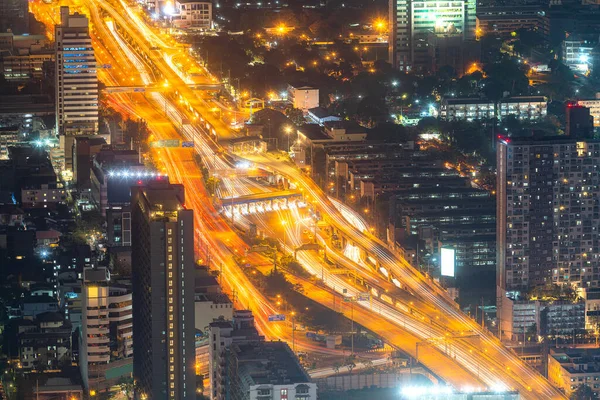 Luchtfoto Van Snelweg Tolweg Auto Rijden Snelle Snelweg Vervoer Nachts Stockfoto