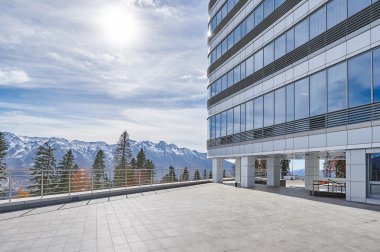 empty beautiful mounting view from the terrace of luxury hi tech modern building