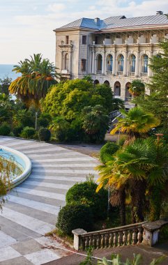 luxury yard at the front of the classic villa or sanatorium at the front of the sea