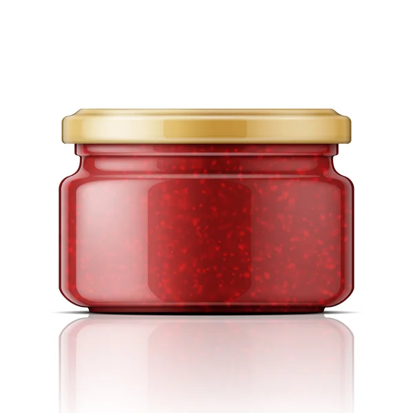 Glass jar with raspberry jam. — Stock Vector