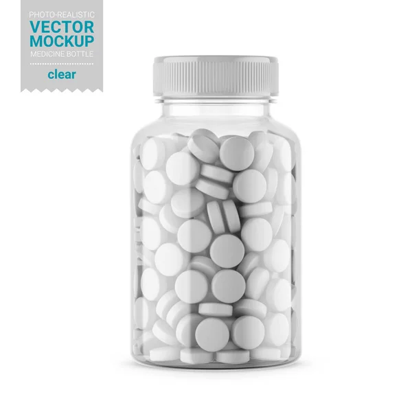 stock vector Clear glass medicine bottle mockup. Vector illustration.