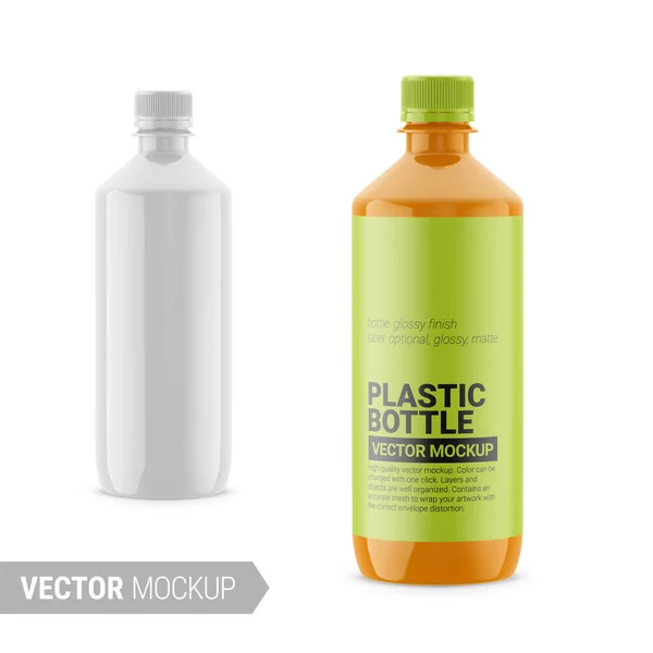 Белый глянцевый пластиковый макет бутылки. Векторная иллюстрация. — стоковый вектор