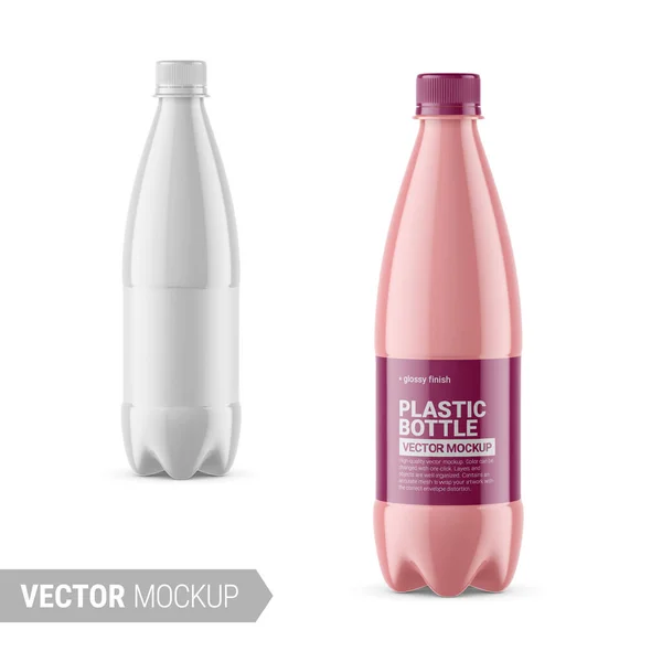 Λευκό γυαλιστερό πλαστικό μπουκάλι mockup. Εικονογράφηση διανύσματος. — Διανυσματικό Αρχείο
