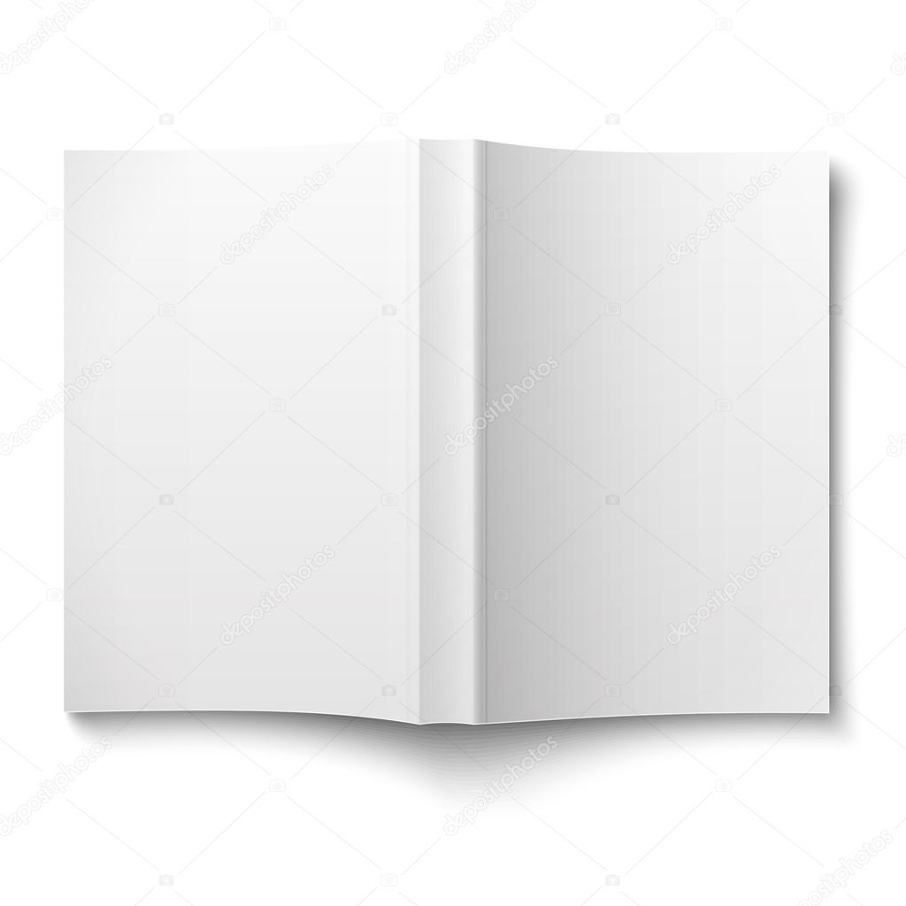 Blank softcover book template spread out on white.