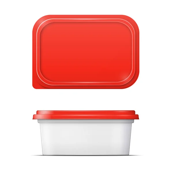 Witte boter container met rood deksel sjabloon. — Stockvector