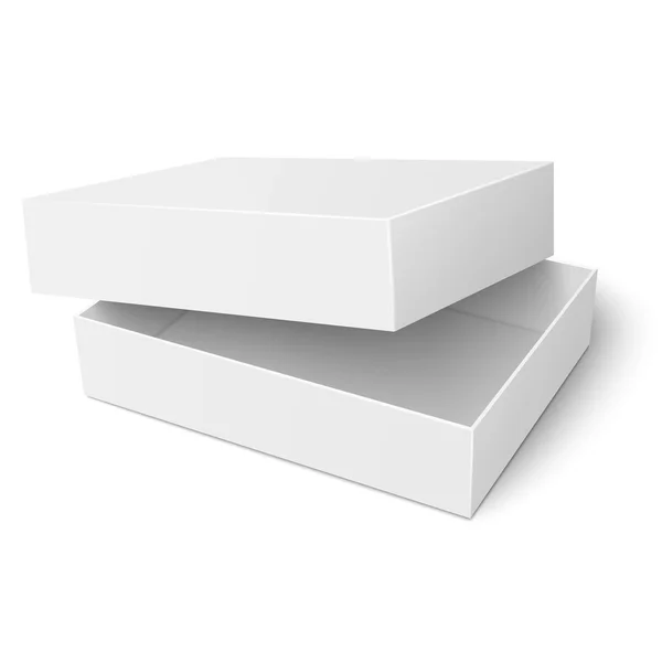 Plantilla de caja de cartón blanco con tapa abierta . — Vector de stock