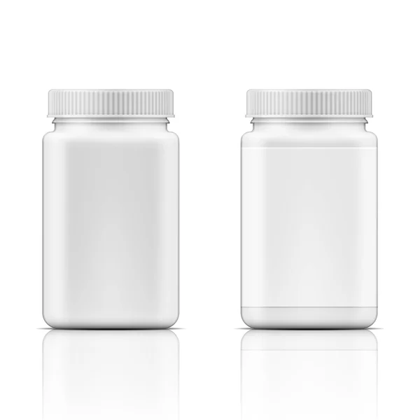 Weiße quadratische Plastikflasche für Pillen. — Stockvektor