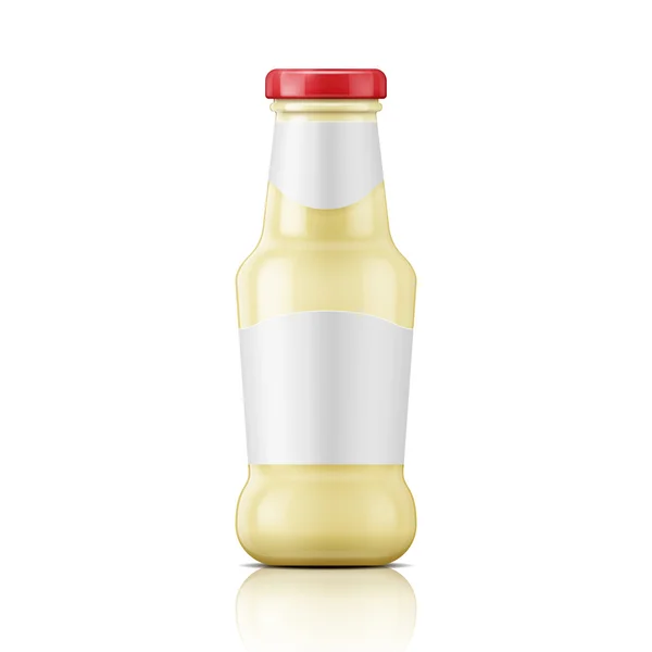 Salsa blanca en botella de vidrio . — Vector de stock