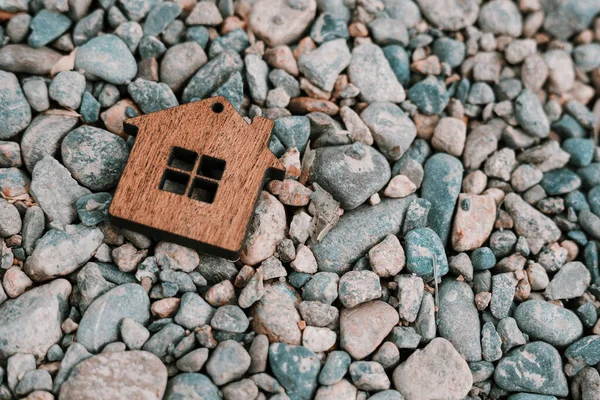 Property Business Concept New House Wooden House Model Stones — Stock Photo, Image