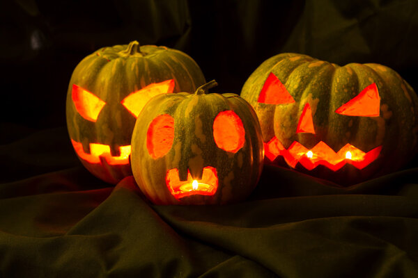 Halloween pumpkins in the dark
