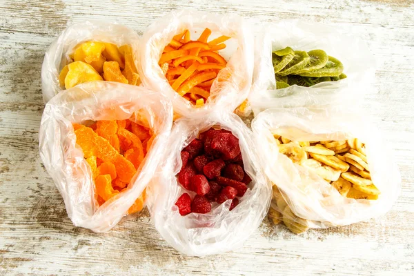 Selection of dried fruits in bags