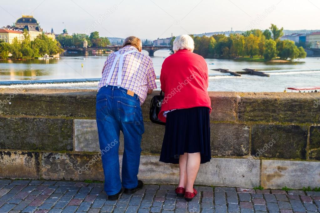 A couple looking at Prague scenery